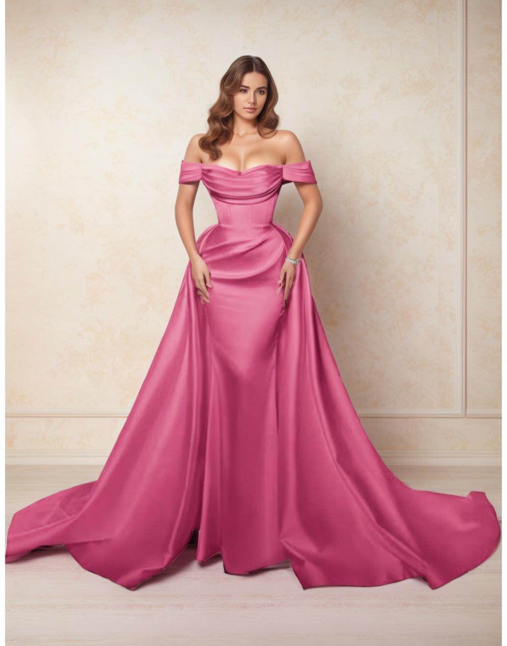 Elegant A Line Chapel Train Satin Prom Dress for Prom