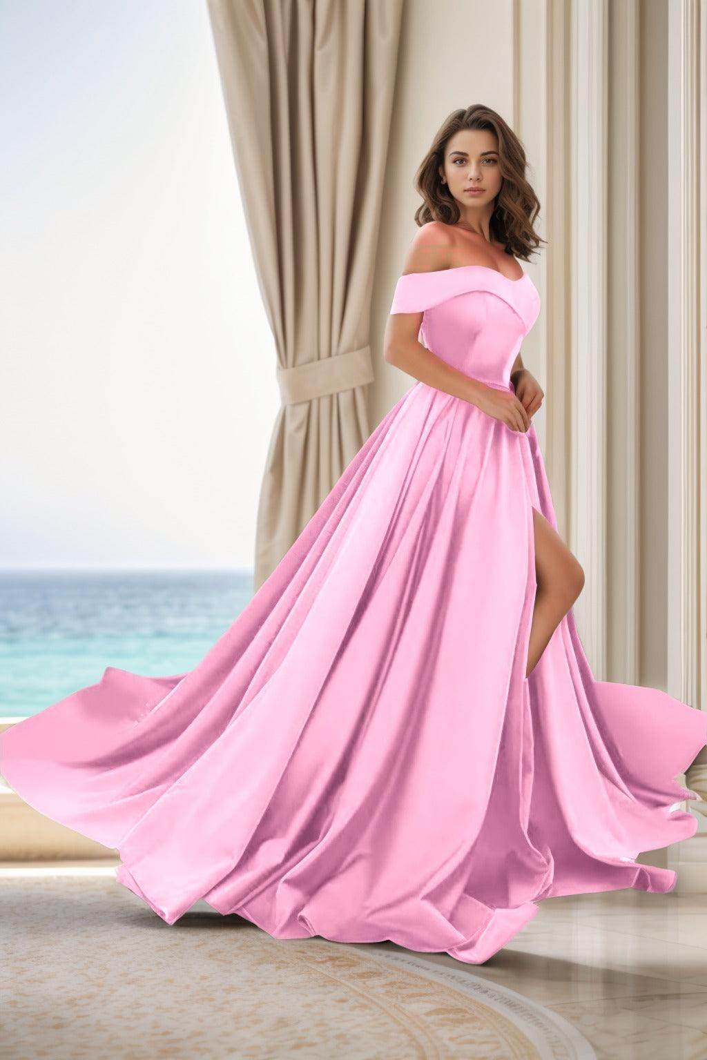 Elegant A Line Court Train Satin Prom Dress for Prom