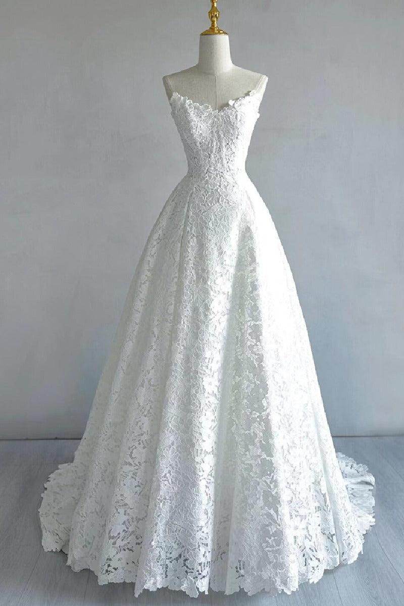 Elegant A Line Sweep Brush Train Lace Wedding Dress 828423890551 Wedding Dress