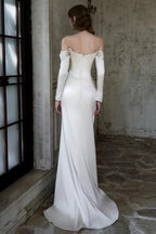 Elegant Sheath Column Sweep Brush Train Satin Wedding Dress 851237427674 Wedding Dress