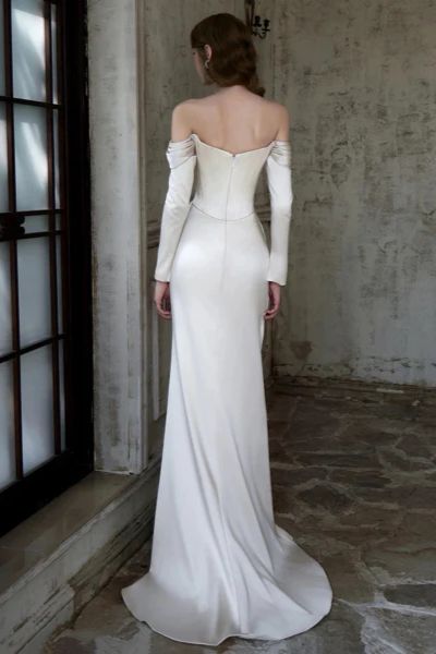Elegant Sheath Column Sweep Brush Train Satin Wedding Dress 851237427674 Wedding Dress