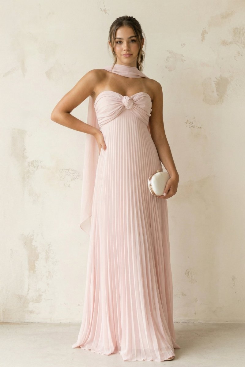 A Line Light Pink Sweetheart Chiffon Long Formal Prom Gown