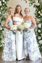 Sky Blue Satin A-Line Bridesmaid Dress with Sweetheart Neckline and Floor Length