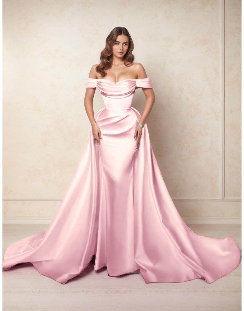Elegant A Line Chapel Train Satin Prom Dress for Prom