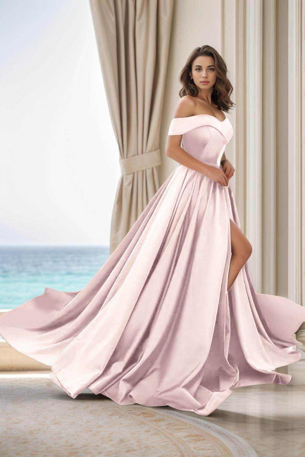 Elegant A Line Court Train Satin Prom Dress for Prom