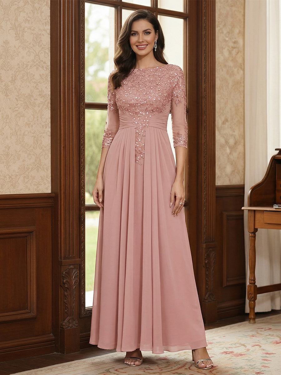 Dahlia Elise Dusty Rose front view mother of the bride dress