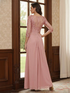 Dahlia Elise Dusty Rose back view mother of the bride dress