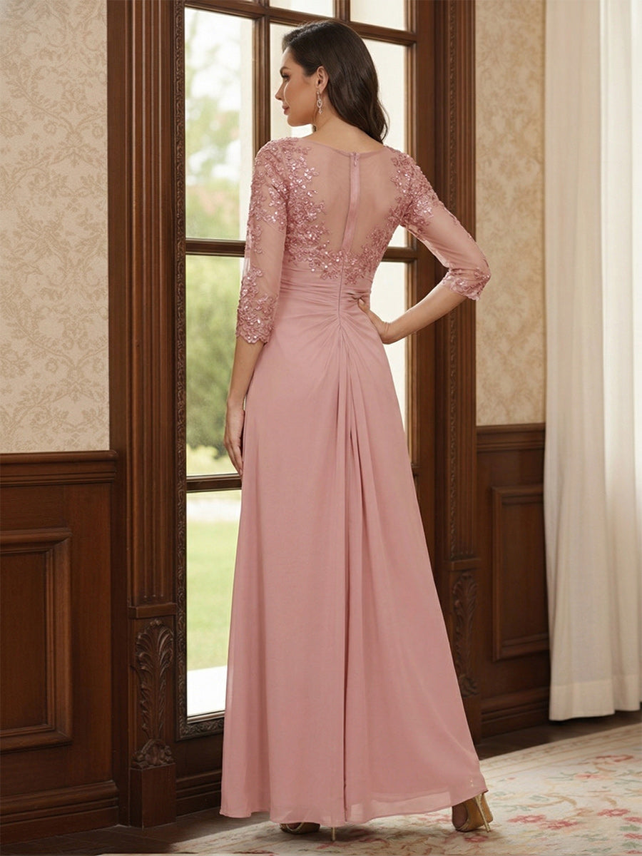 Dahlia Elise Dusty Rose back view mother of the bride dress