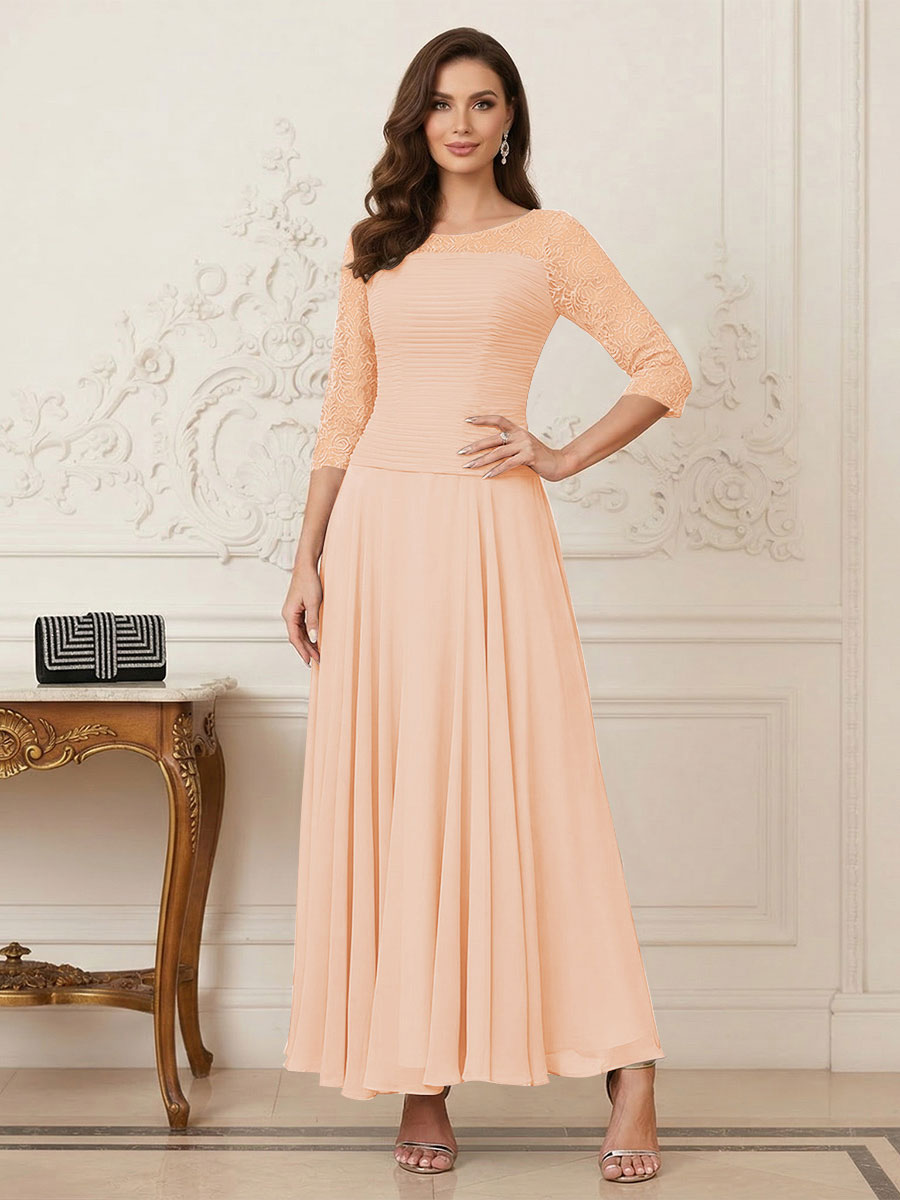 Briana Mae Peach front view mother of the bride dress