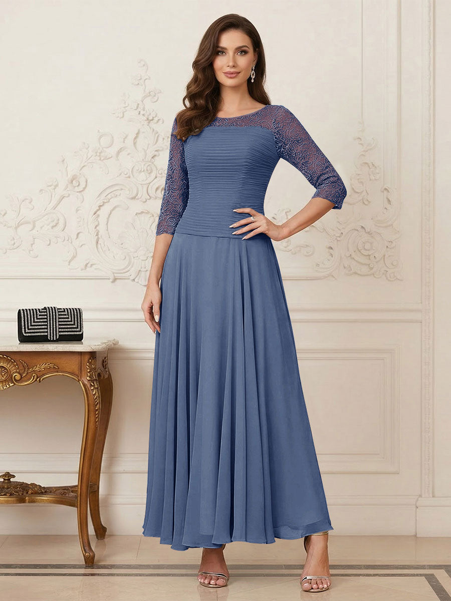 Briana Mae Steel Blue front view mother of the bride dress