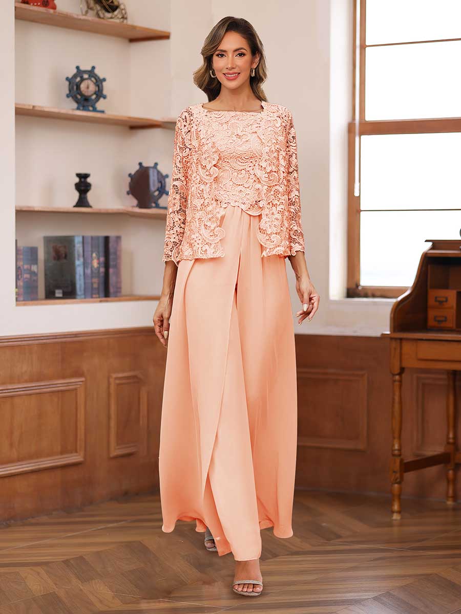 Severine peach front view mother of the bride outfit