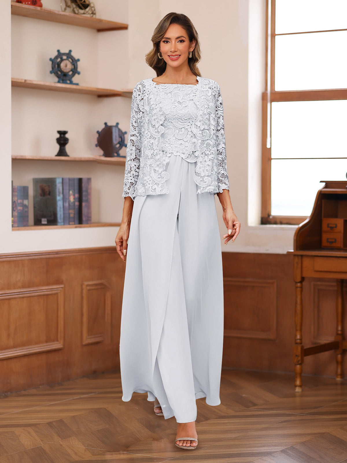 Severine white front view mother of the bride outfit