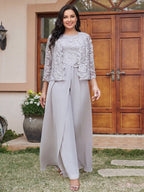 Cassandra June Silver front view mother of the bride dress