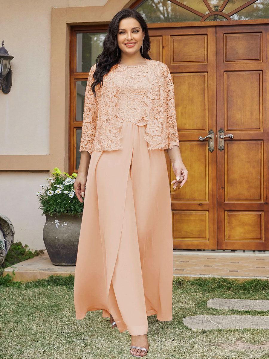 Cassandra June Peach front view mother of the bride dress