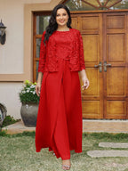 Cassandra June Red front view mother of the bride dress