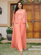 Cassandra June Coral front view mother of the bride dress