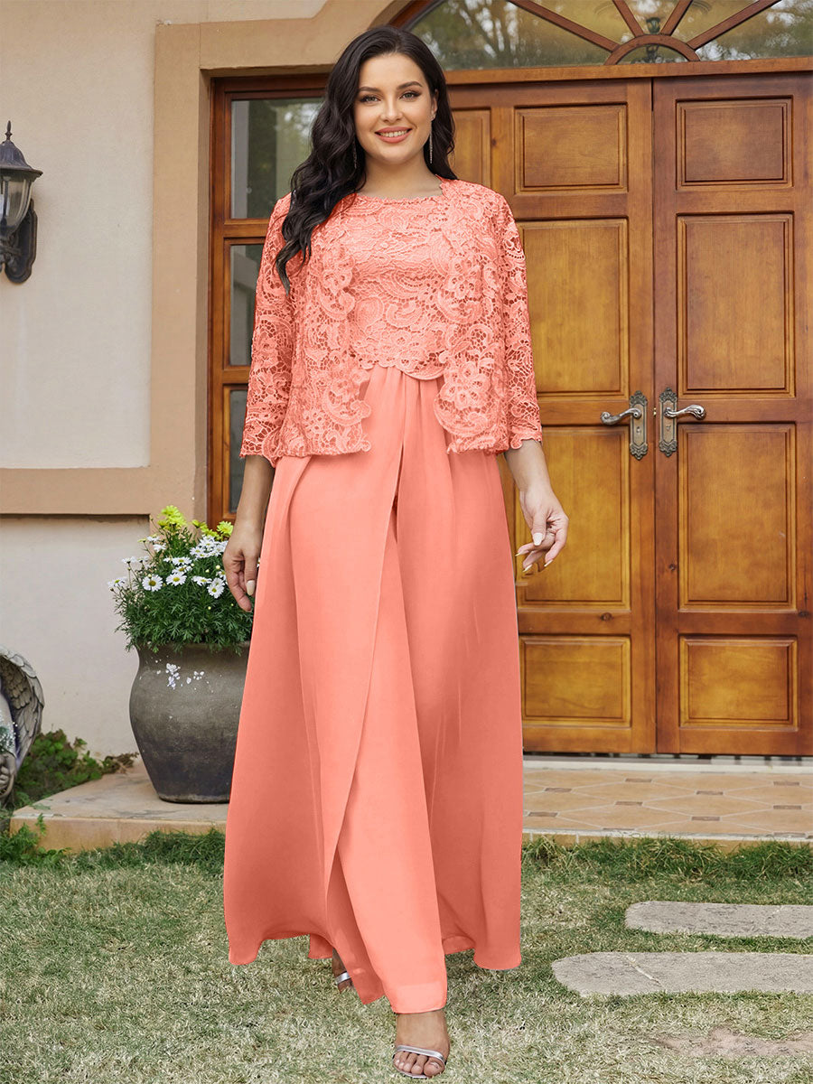 Cassandra June Coral front view mother of the bride dress