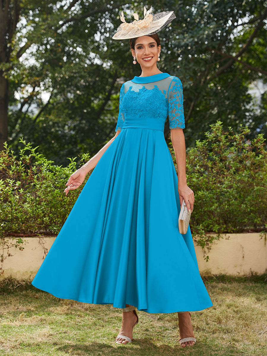 Sabrina Claire Turquoise front view mother of the bride dress