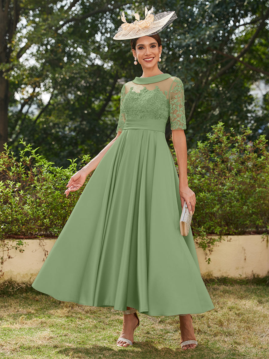Sabrina Claire Sage Green back view mother of the bride dress
