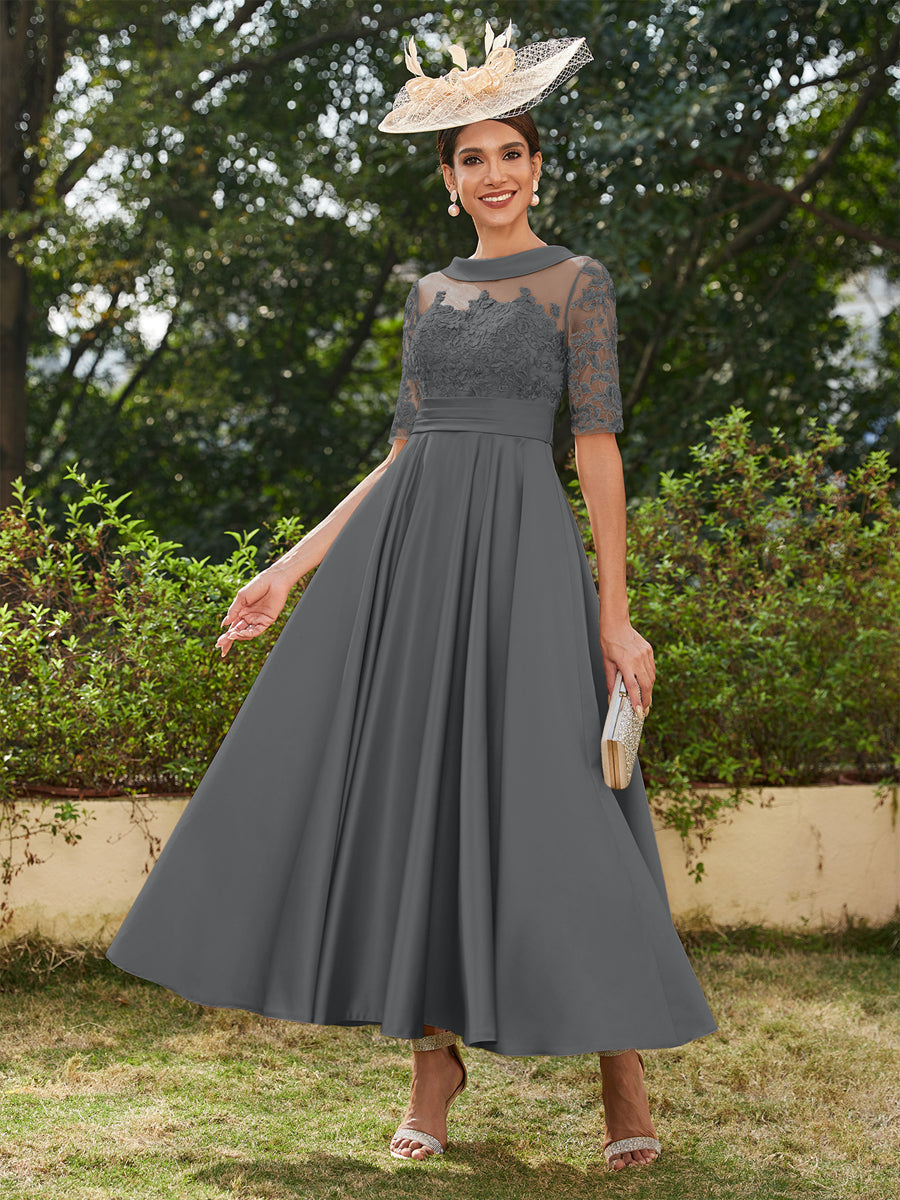 Sabrina Claire Grey front view mother of the bride dress