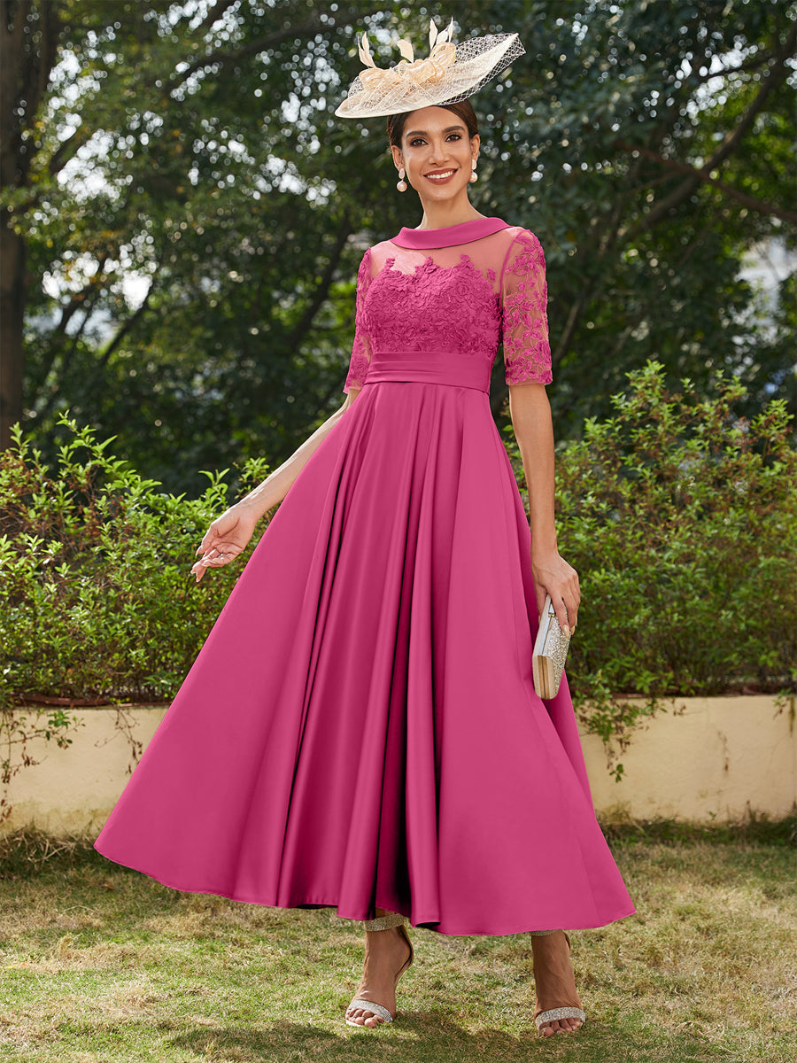 Sabrina Claire Hot Pink front view mother of the bride dress
