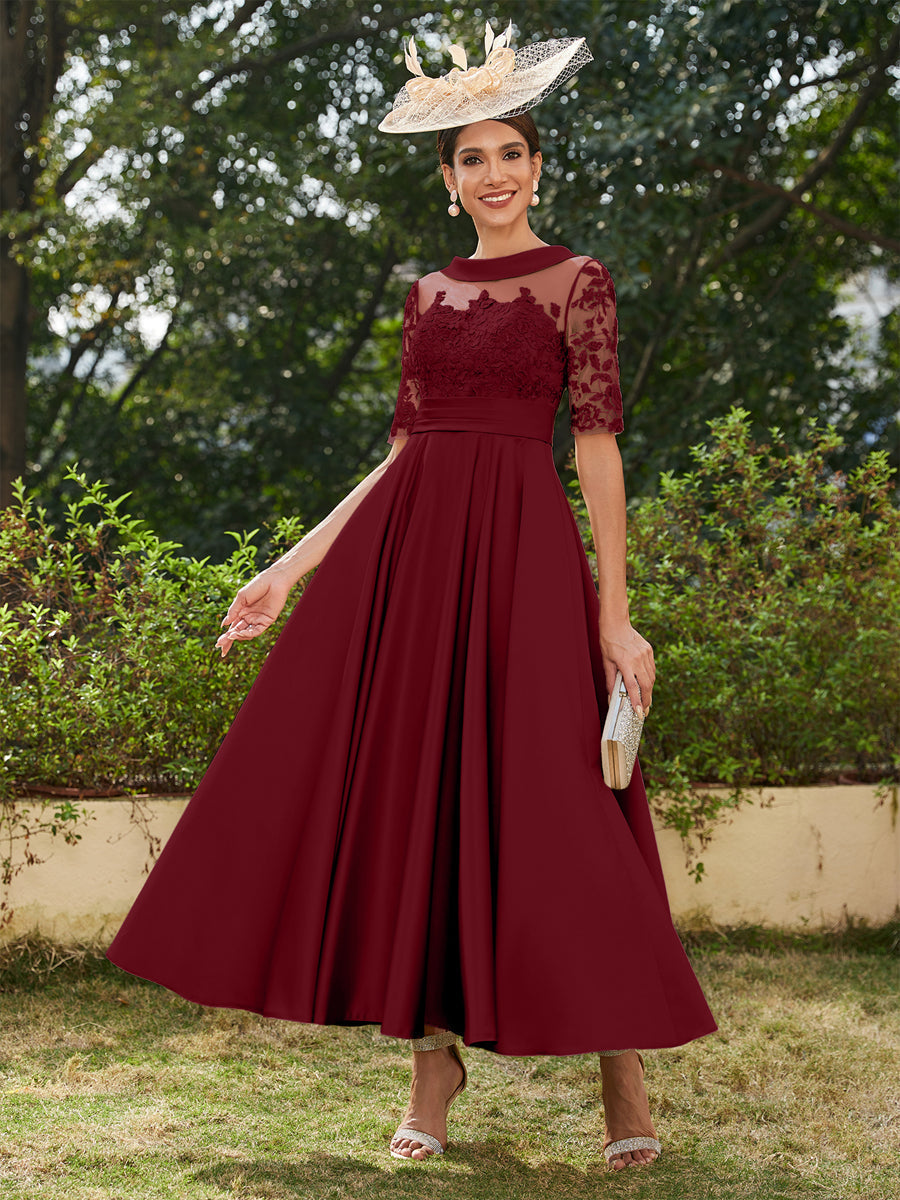 Sabrina Claire Burgundy side view mother of the bride dress