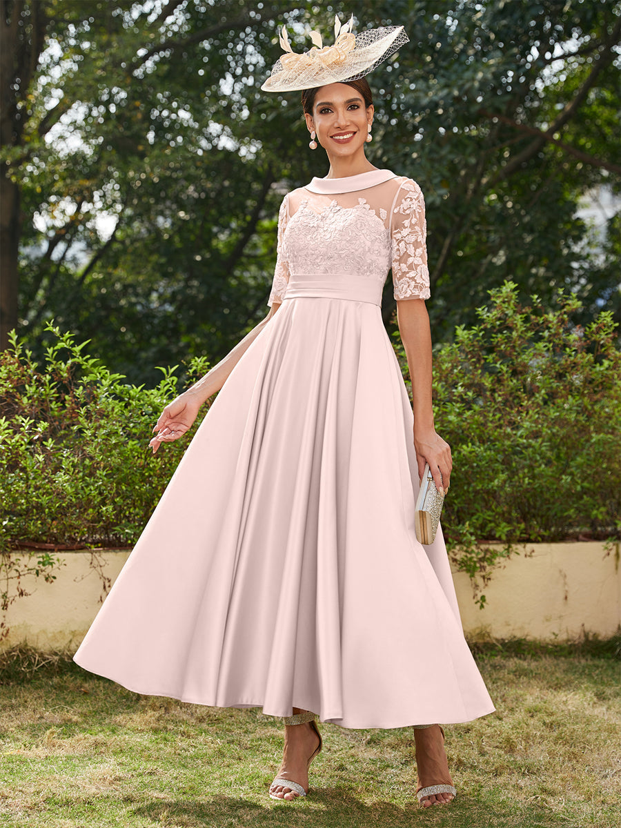 Sabrina Claire Pearl Pink back view mother of the bride dress