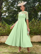 Sabrina Claire Mint Green front view mother of the bride dress