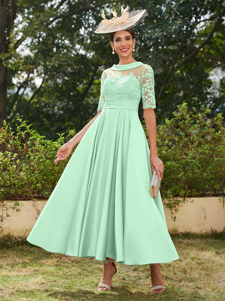 Sabrina Claire Pool Blue front view mother of the bride dress