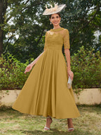 Sabrina Claire Gold front view mother of the bride dress