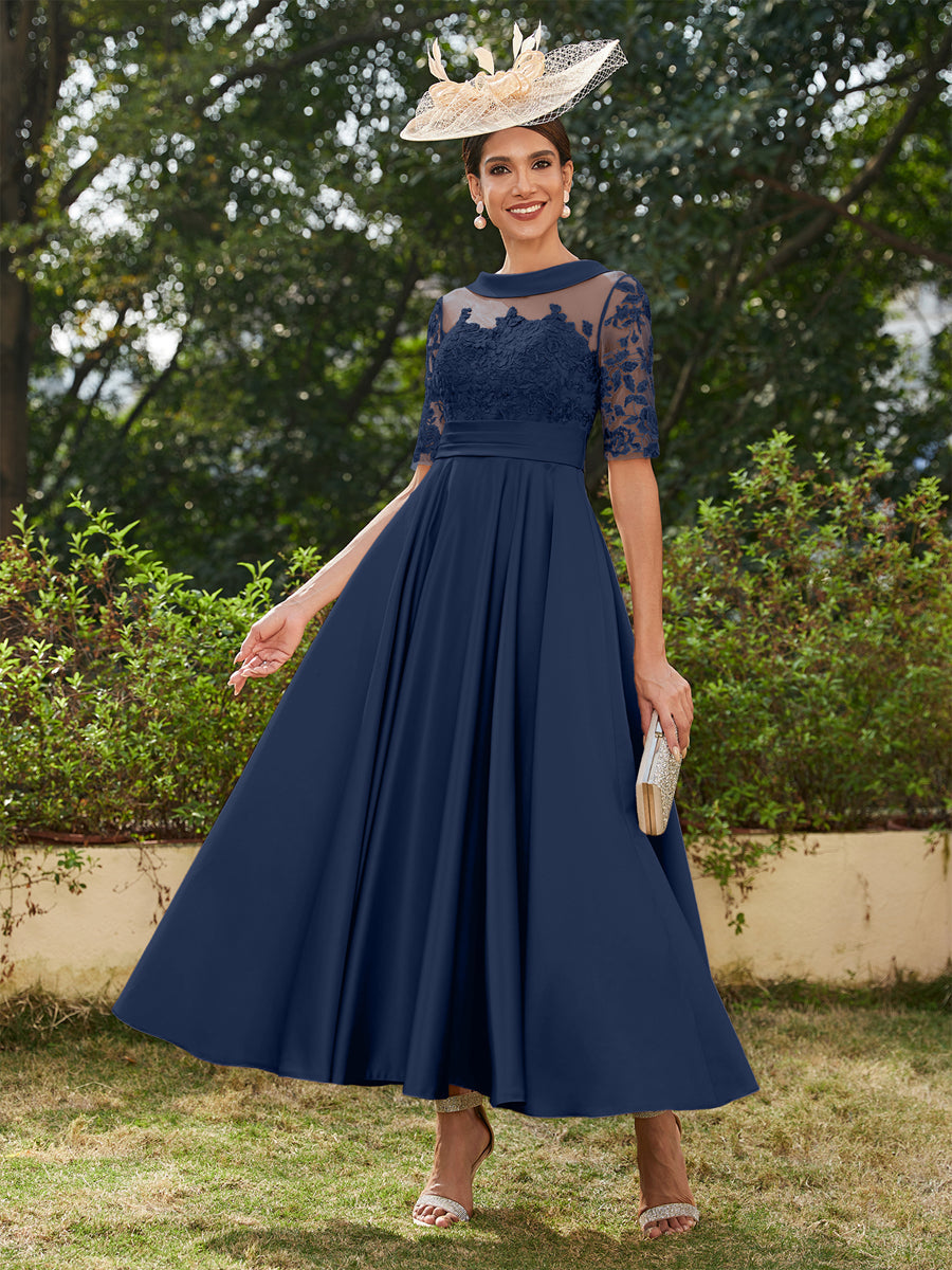 Sabrina Claire Navy Blue front view mother of the bride dress