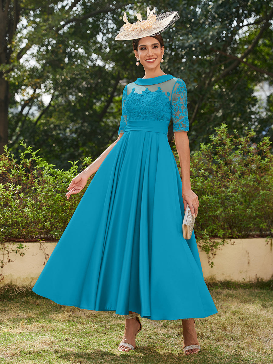 Sabrina Claire Ocean Blue front view mother of the bride dress