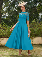 Sabrina Claire Ocean Blue front view mother of the bride dress