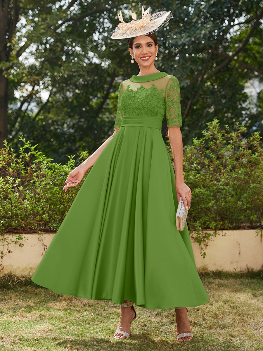 Sabrina Claire Olive Green front view mother of the bride dress