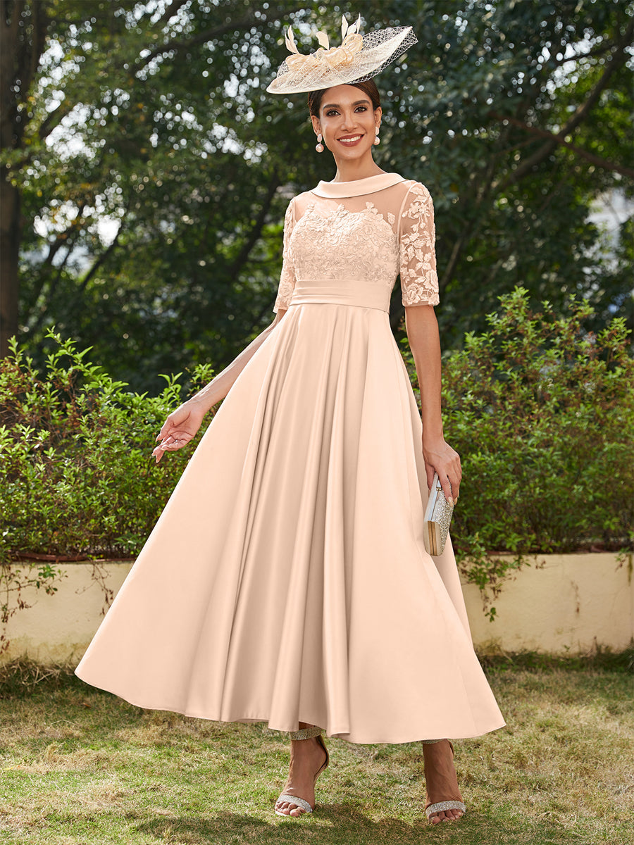 Sabrina Claire Peach front view mother of the bride dress