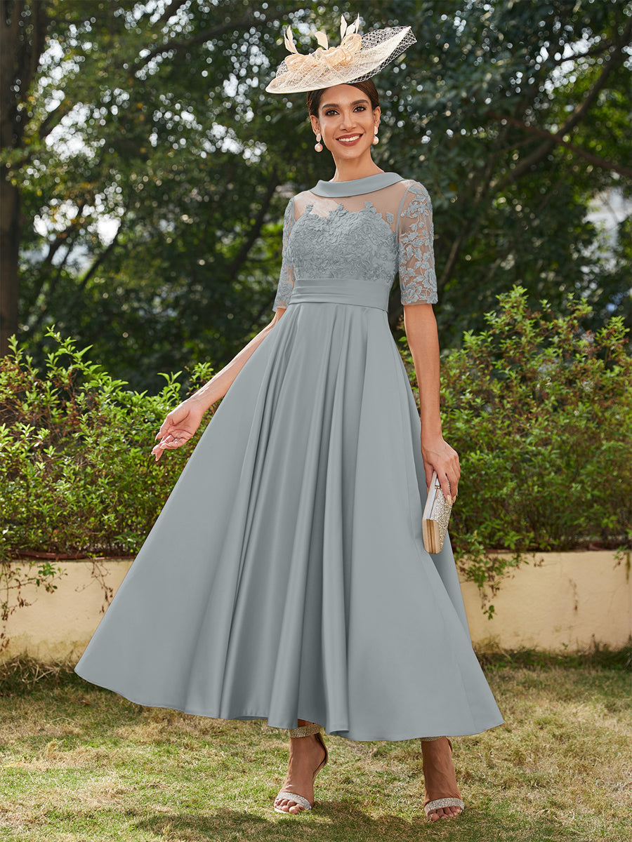 Sabrina Claire Steel Grey front view mother of the bride dress