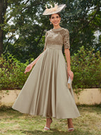 Sabrina Claire Taupe front view mother of the bride dress