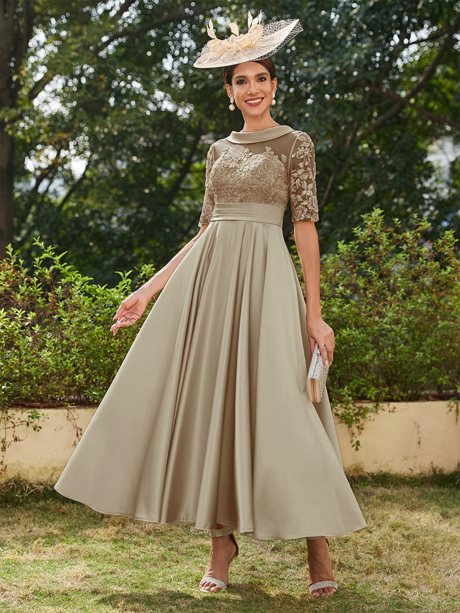 Sabrina Claire Taupe front view mother of the bride dress