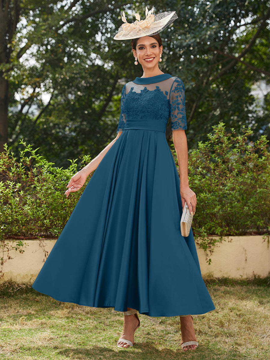 Sabrina Claire Teal front view mother of the bride dress