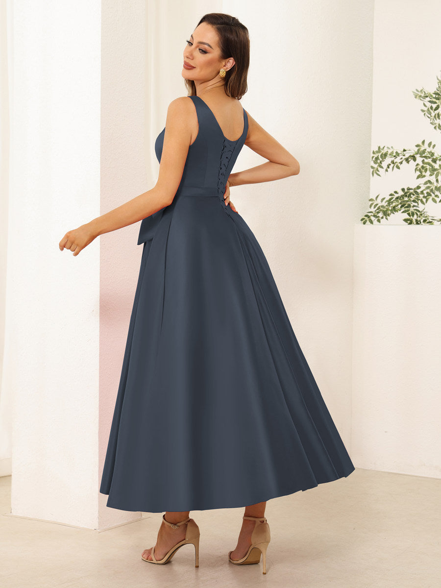 Fiora Lane Navy Blue back view wedding guest dress