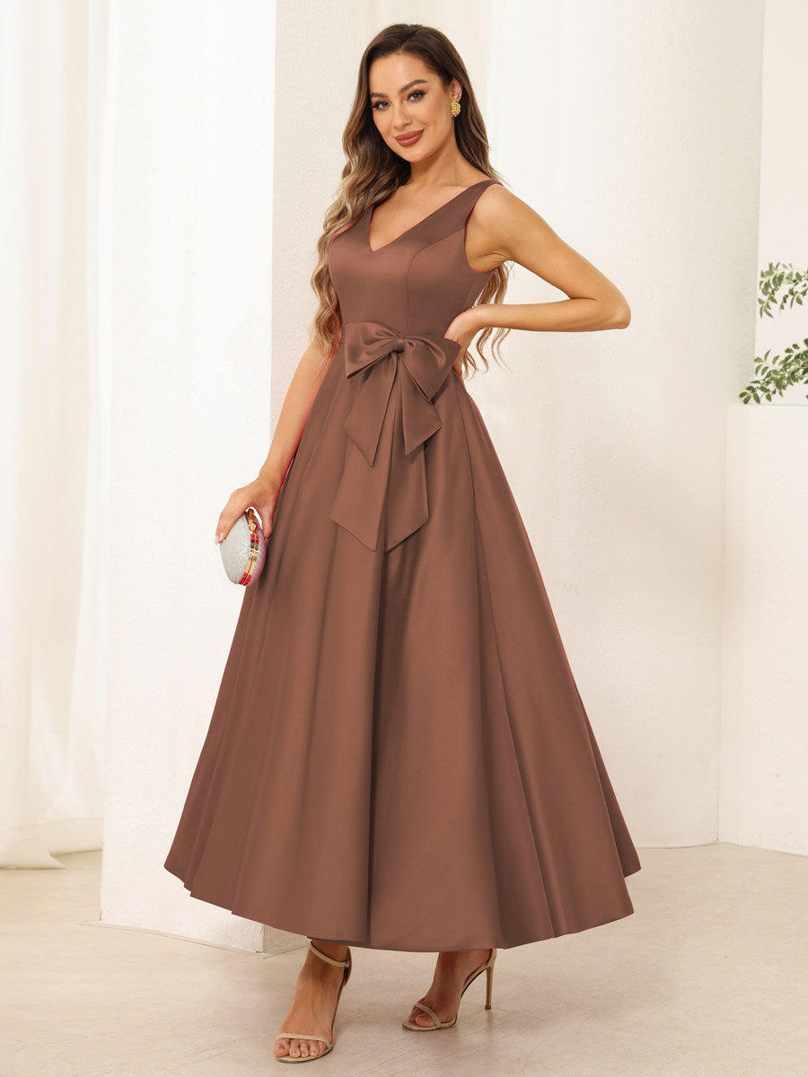 Fiora Lane Burnt Orange front view wedding guest dress