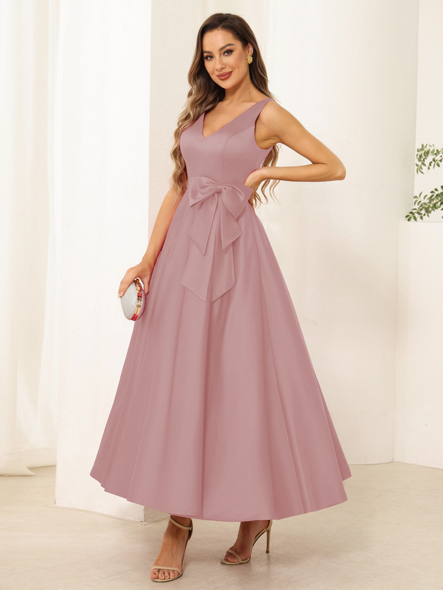 Fiora Lane Dusty Rose front view wedding guest dress