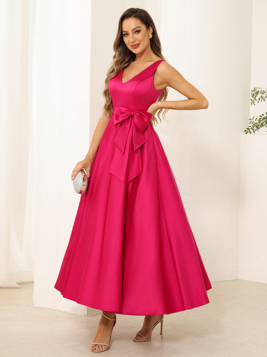 Fiora Lane Fuchsia front view wedding guest dress