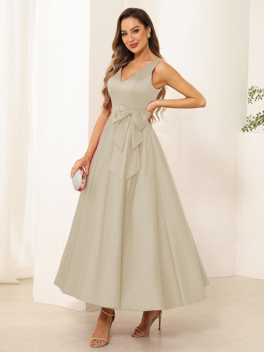Fiora Lane Champagne back view wedding guest dress