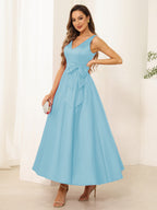 Fiora Lane Sky Blue back view wedding guest dress