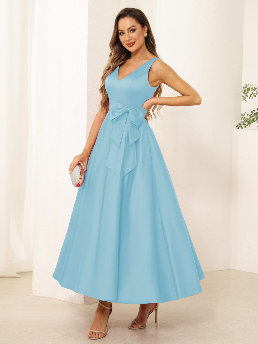 Fiora Lane Sky Blue back view wedding guest dress