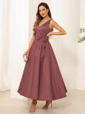 Fiora Lane Plum front view wedding guest dress
