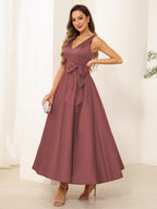 Fiora Lane Plum front view wedding guest dress