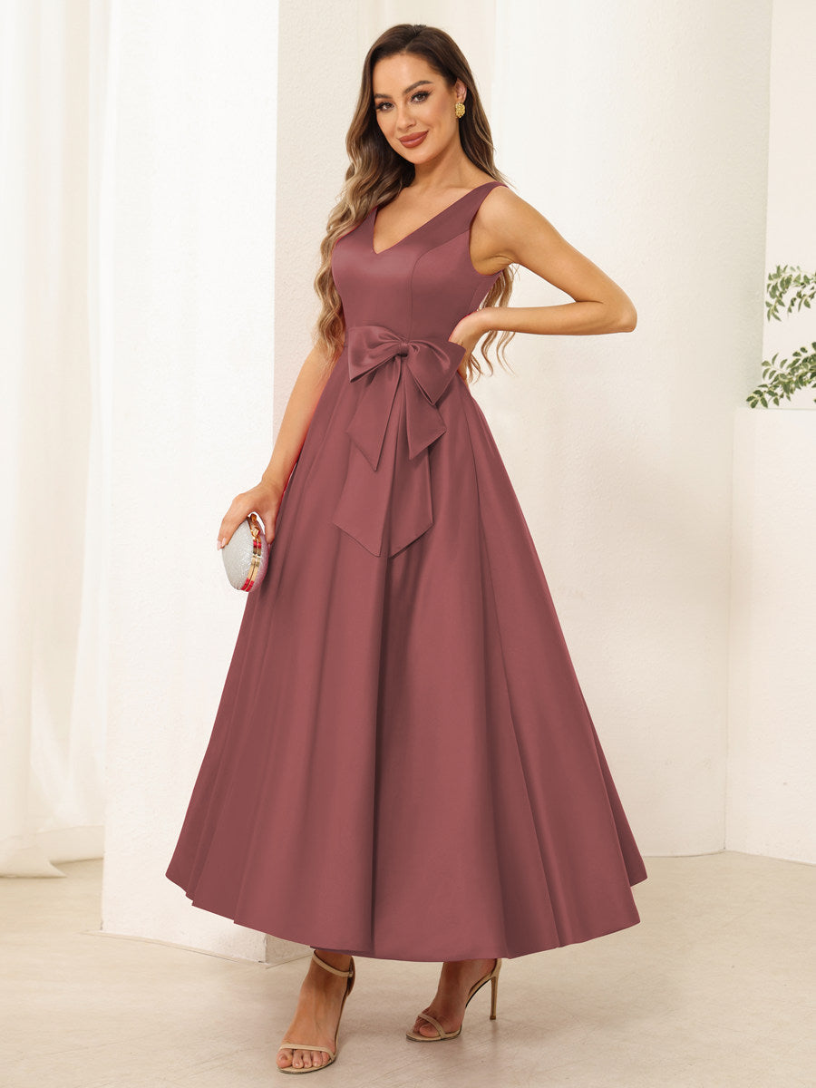 Fiora Lane Plum front view wedding guest dress