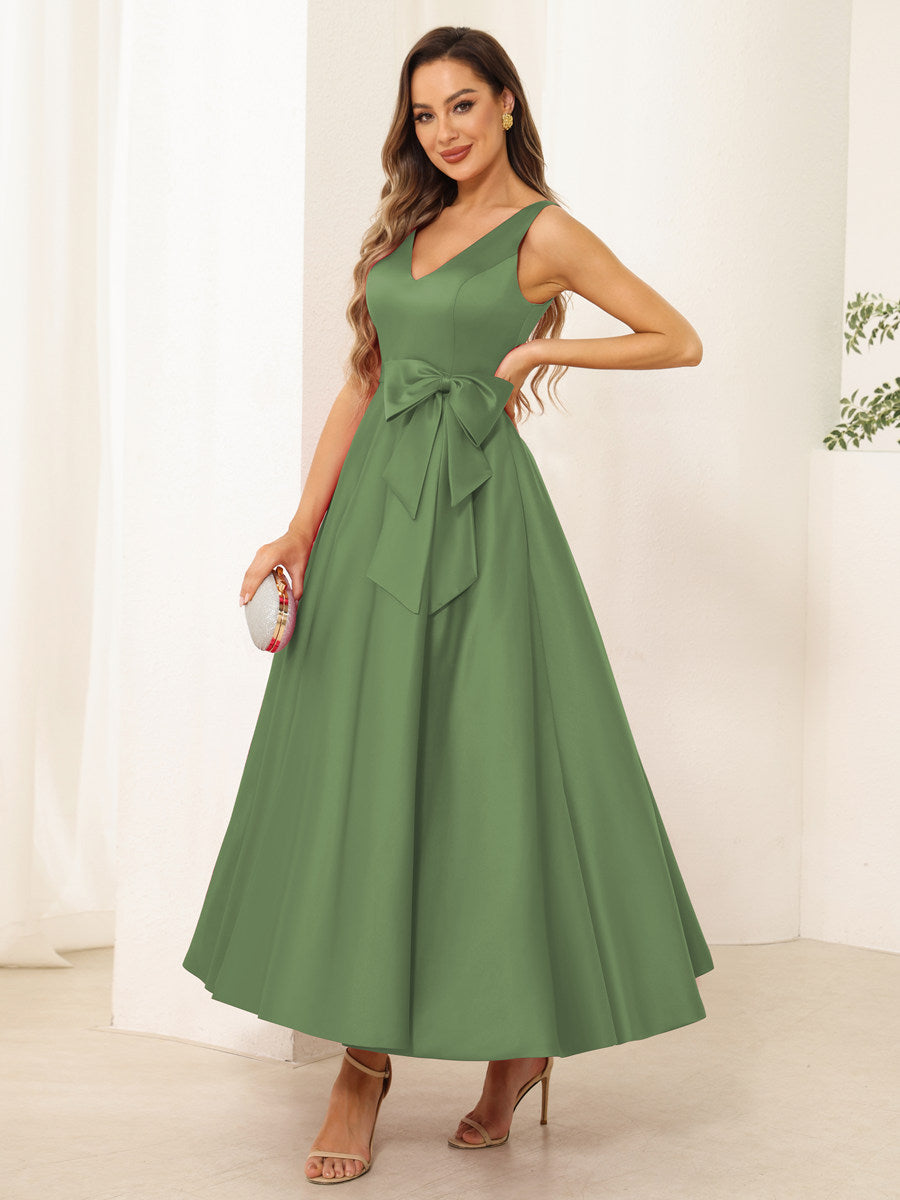 Fiora Lane Olive Green front view wedding guest dress